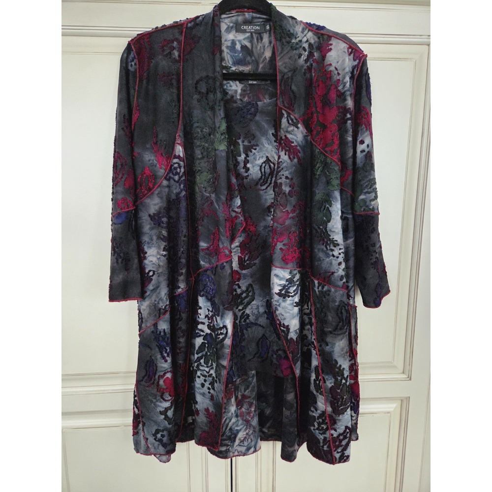 Creations Jacquard Burnout Velvet Floral Cardigan Set Women's Sm/m Dark Romantic